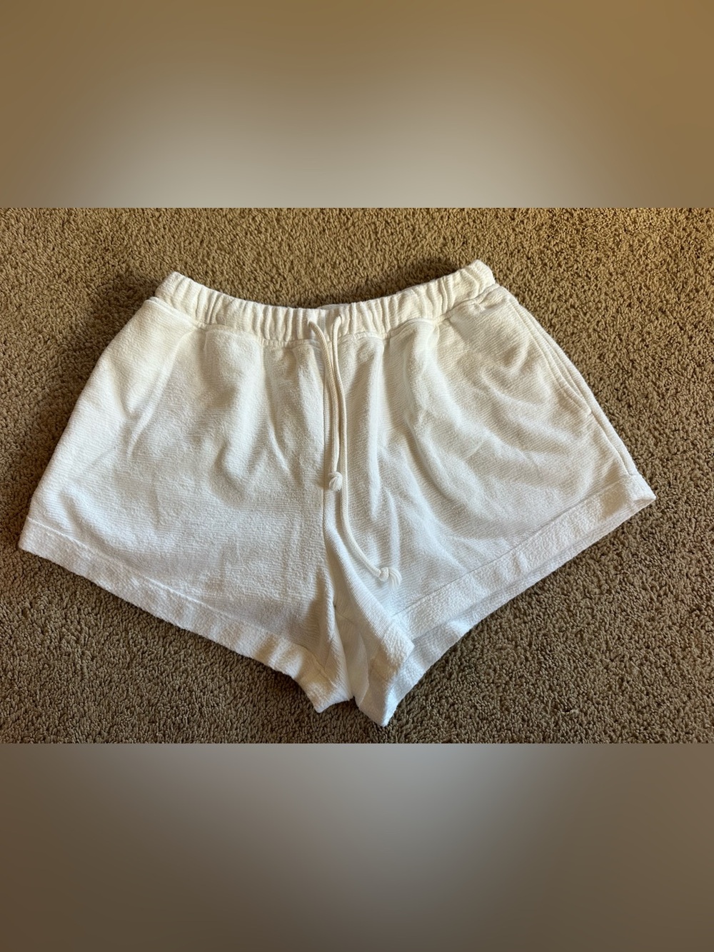 Aerie White Terry Drawstring Shorts.